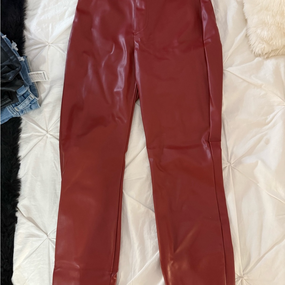 Zara Red Faux Leather Pants